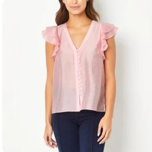 3/$25 Ryegrass V Neck Ruffle Sleeve Tencel Blouse in Buckingham Rose size XL